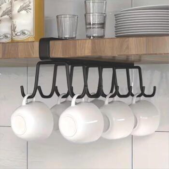 JIALTO Double Row Cup Holder Rack with 12 Hooks, MetalBest Amazon Deals