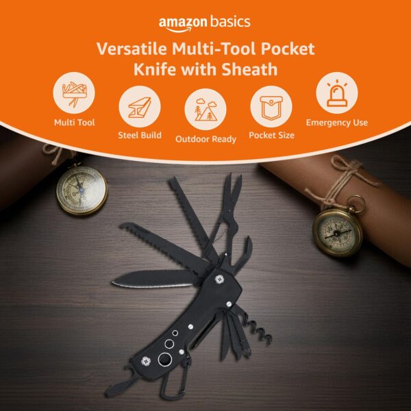 amazon basics 15-in-1 Multi-Tool Pocket Knife with Nylon Sheath