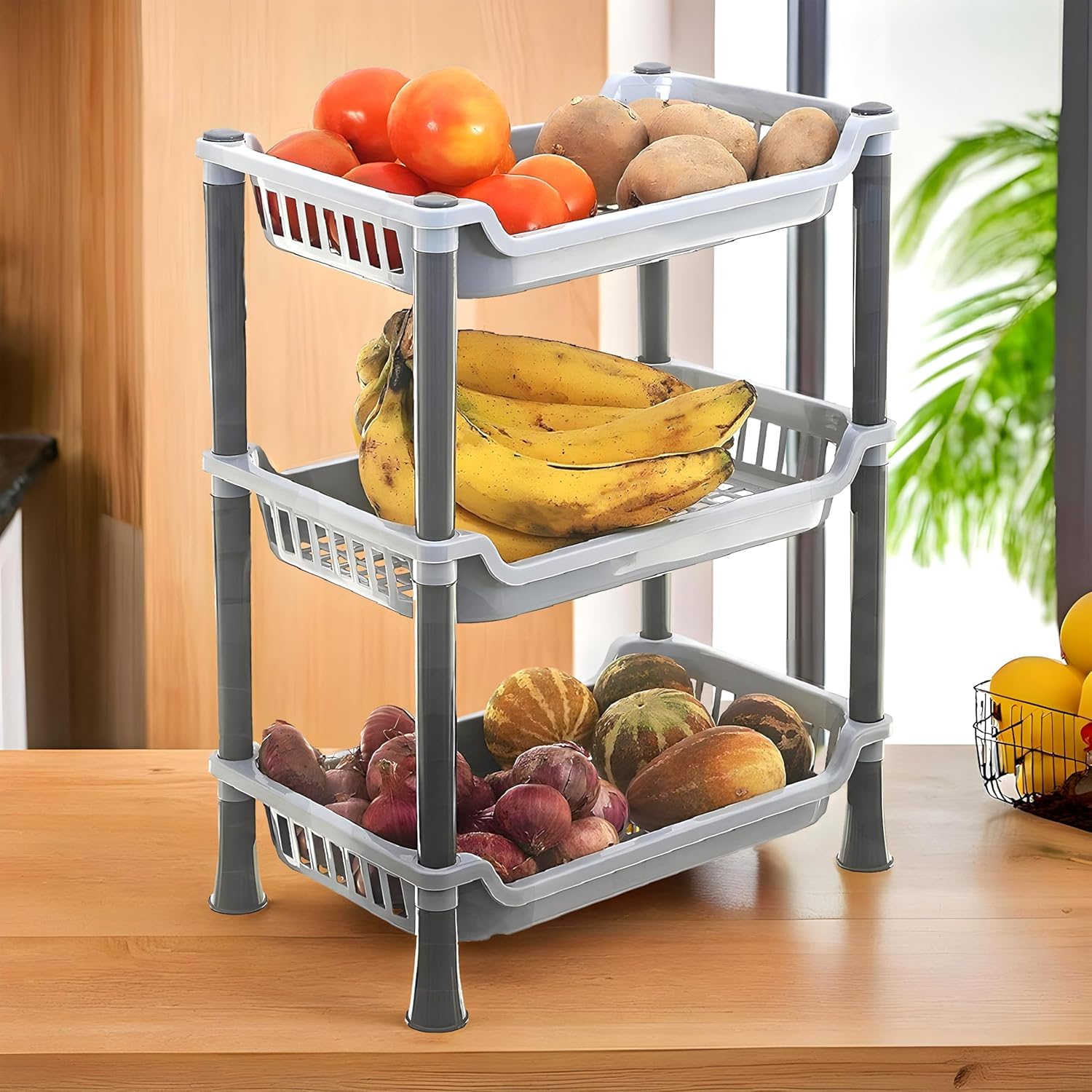 Plastic 3 Layer Multi-Purpose Kitchen Storage BasketBest Amazon Deals