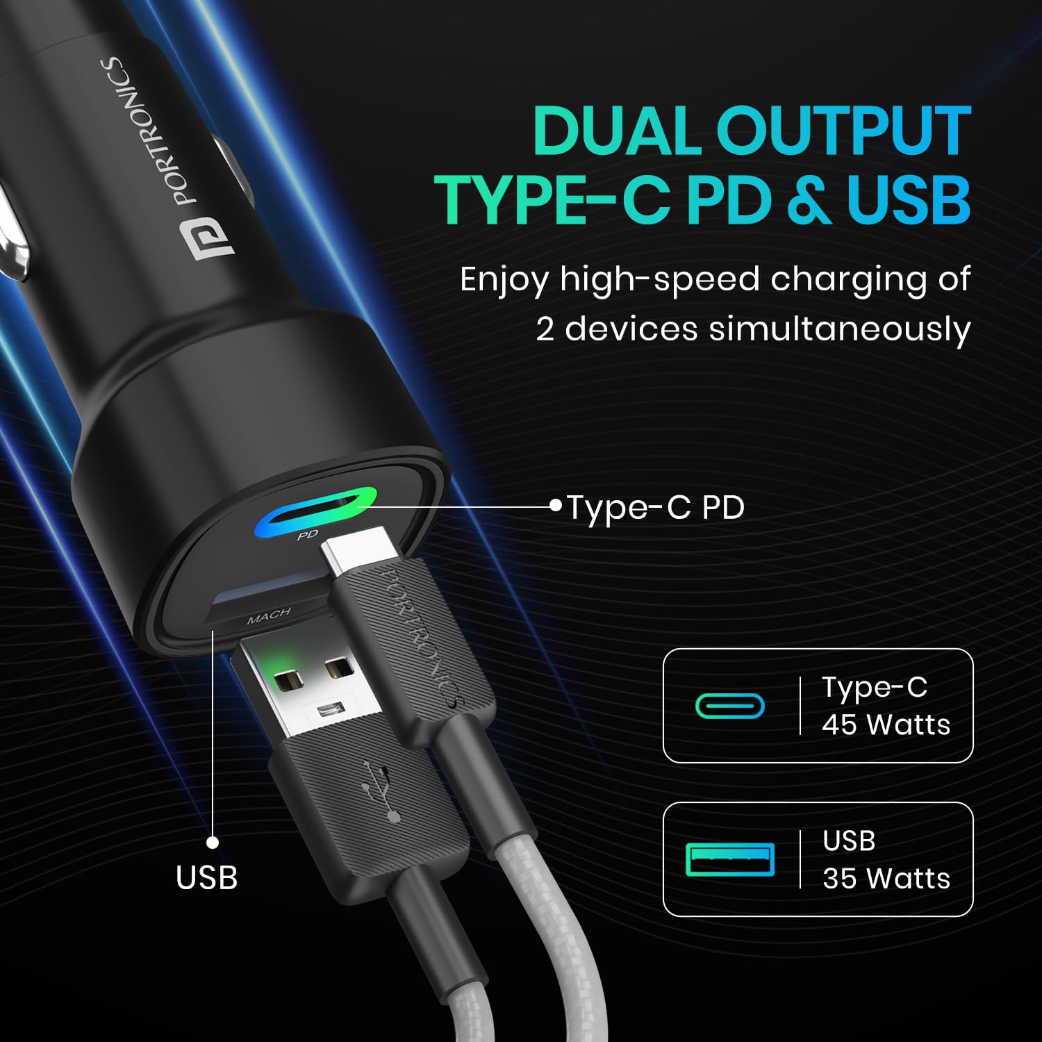 Portronics 80W Dual Output Fast Car Charger with Type-CBest Amazon Deals