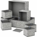 Skrill 8-Piece Foldable Cloth Storage Box Set | Cube Baskets, Bins & Dividers for Closet & Dresser Drawer Organization - Crosshatch Grey