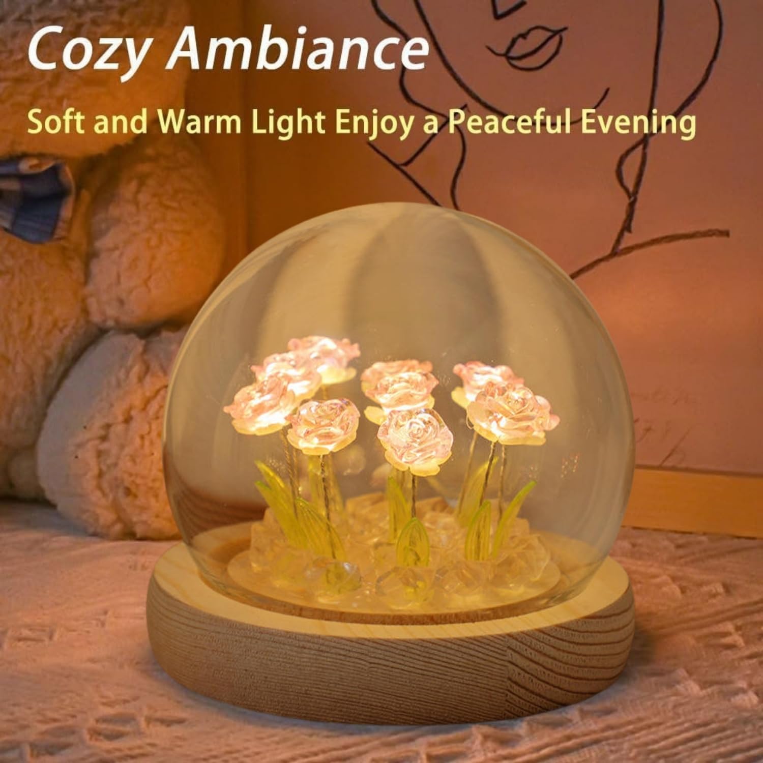 One94Store Rose LED Night Lamp Wooden Base with 9Best Amazon Deals