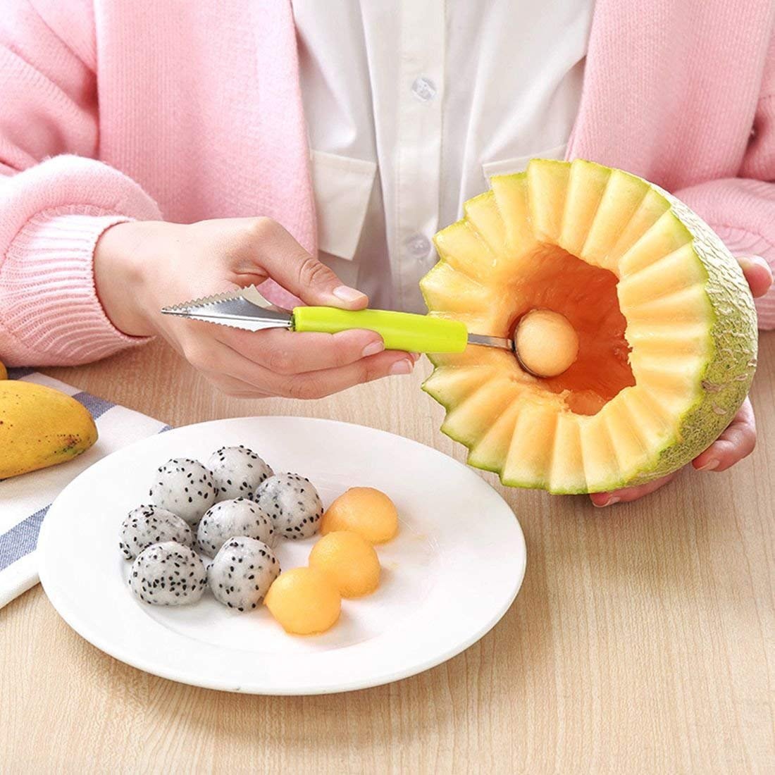 2 in 1 Watermelon Spoon,Double-Headed Fruit CarvingBest Amazon Deals