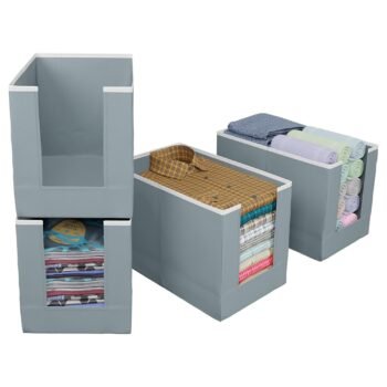 Kuber Industries Non-Woven Shirt Stacker/Clothes Organizer|Solid Color & Foldable Non Woven Material|Closet & Wardrobe Organizer|Size 40 x 20 x 25 Cm, Pack of 4 (Grey)