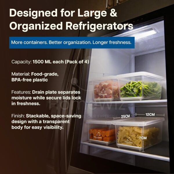 HomeWiz Fridge Storage Containers (Pack of 4) 1500ML EachBest Amazon Deals