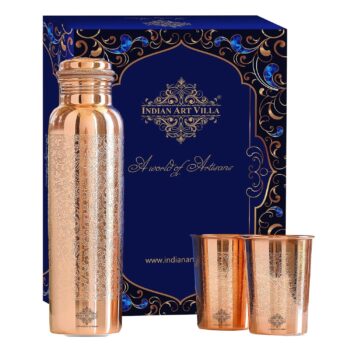 INDIAN ART VILLA Pure Copper Drinkware Gift Set  EmbossedBest Amazon Deals