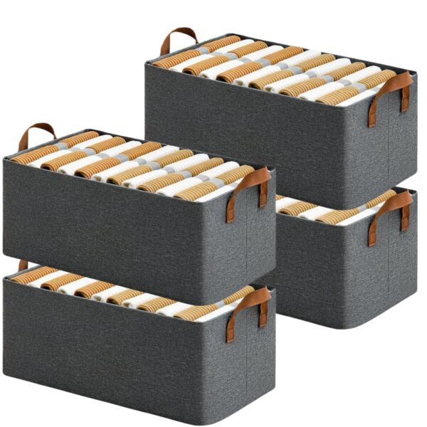 DAREV 4 Pcs Wardrobe Organizer for Clothes with Metal Frame Rectangle Storage Baskets for Clothing Fabric Storage Box with Handles Shelf Basket for Storage Clothes Pants Jeans (Pack of 4, Grey) DAREV 4 Pcs Wardrobe Organizer for Clothes with Metal Frame Rectangle Storage Baskets for Clothing Fabric Storage Box with Handles Shelf Basket for Storage Clothes Pants Jeans (Pack of 4, Grey)