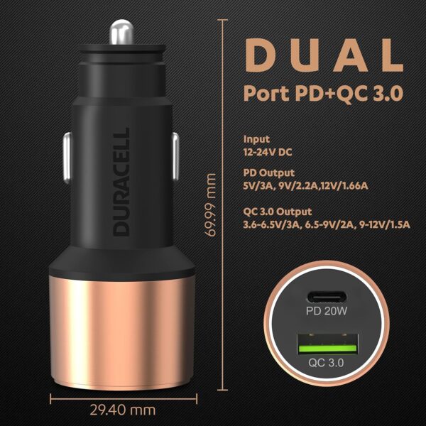 Duracell 38W Fast Car Charger Adapter with Dual Output.Best Amazon Deals