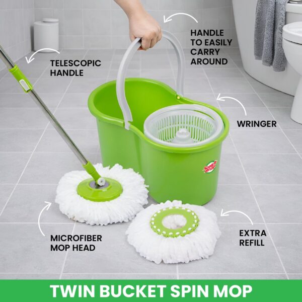 Scotch-Brite Twin Bucket Spin Mop with Easy Wring & RinseBest Amazon Deals