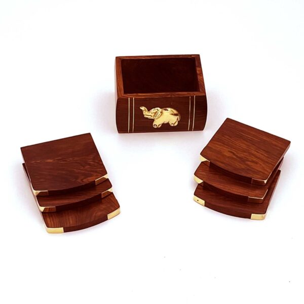 Wooden & Brass Coaster Set for Office Table DecorationBest Amazon Deals