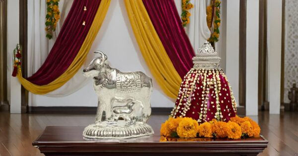 Vail Creation German Silver Kamdhenu Cow and Calf IdolBest Amazon Deals