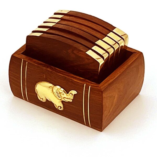 Wooden & Brass Coaster Set for Office Table DecorationBest Amazon Deals