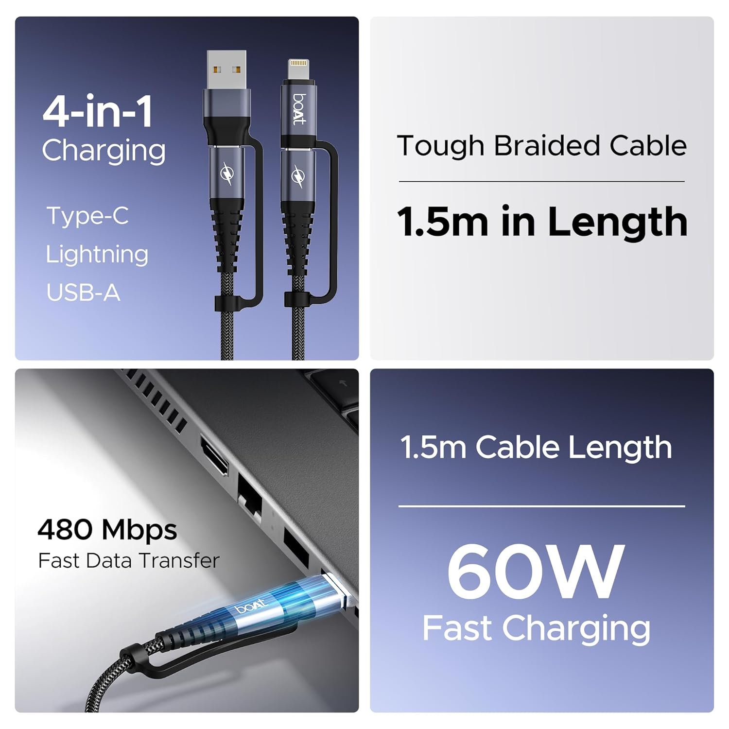 boAt FlexiCharge 400 Charging Cable w/ 4-in-1Best Amazon Deals