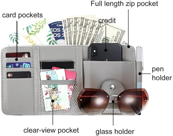 Car Visor Organizer with Zipper  PU Leather Sun VisorBest Amazon Deals
