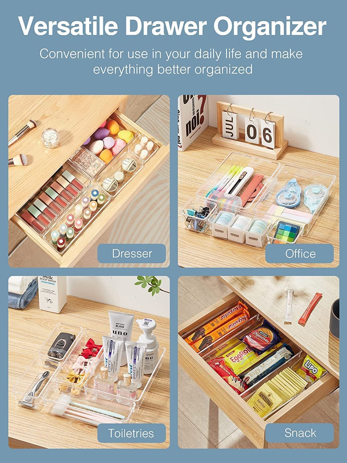 Zollyss 4 Pcs Clear Plastic Clothes Drawer OrganiserBest Amazon Deals