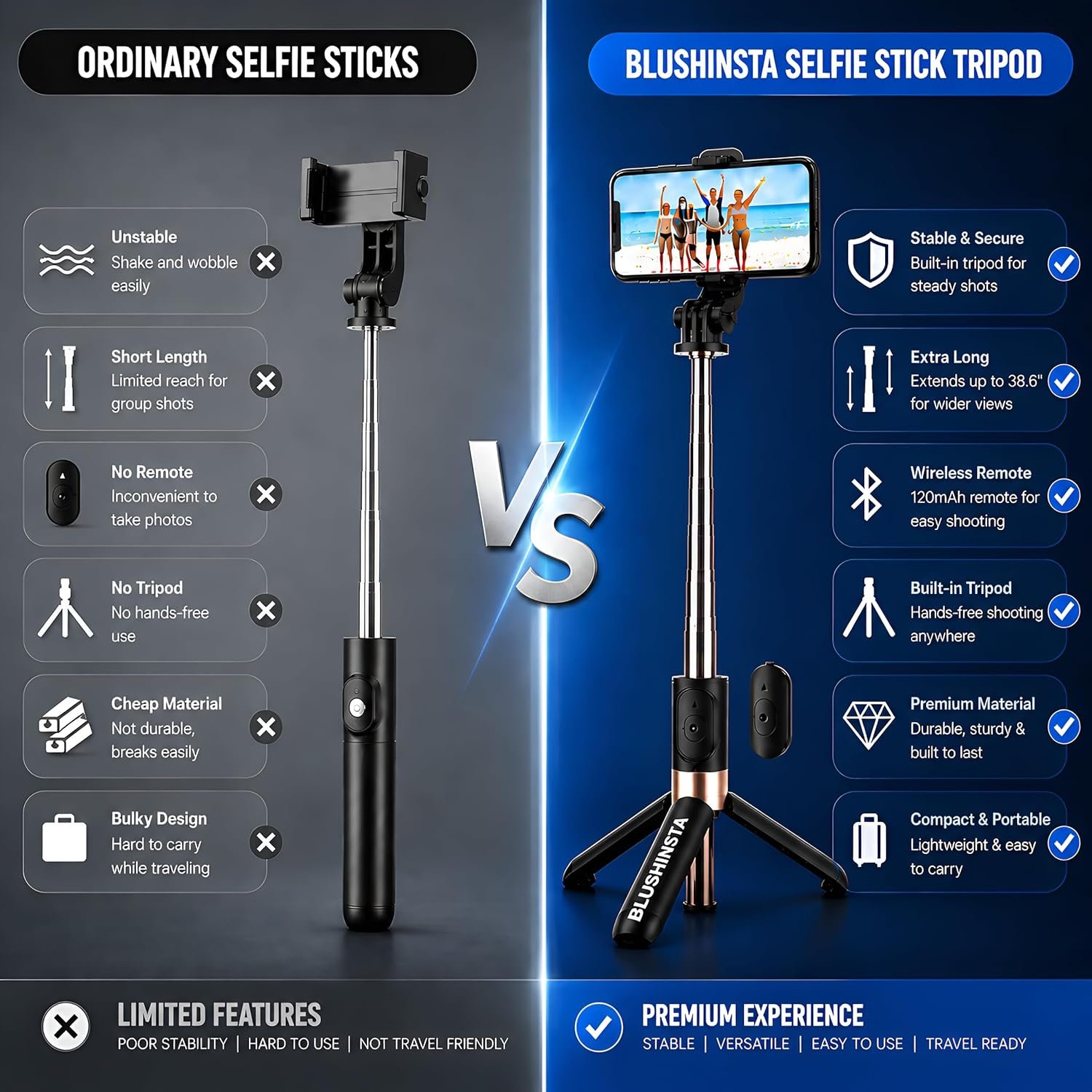 Portable Selfie Stick, Handy Tripod with DetachableBest Amazon Deals