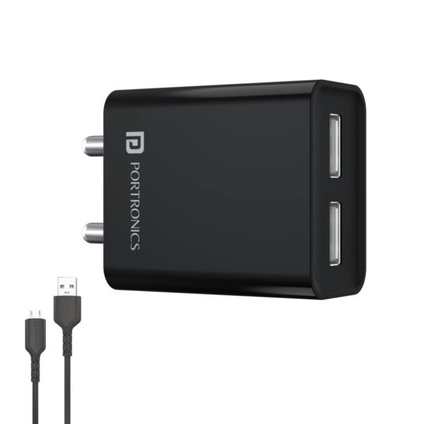 Portronics Adapto 66 2.4A 12w Dual USB Port 5V/2.4A WallBest Amazon Deals