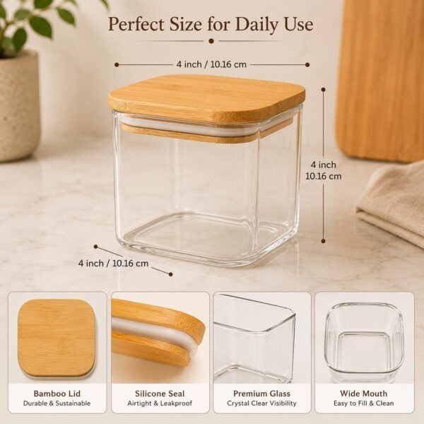750 ml Square Glass Jar with Wooden Lid, Airtight FoodBest Amazon Deals