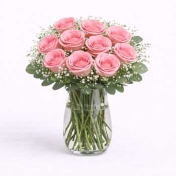 The FloralMart Glass Vase Arrangement of 10 Pink RosesBest Amazon Deals