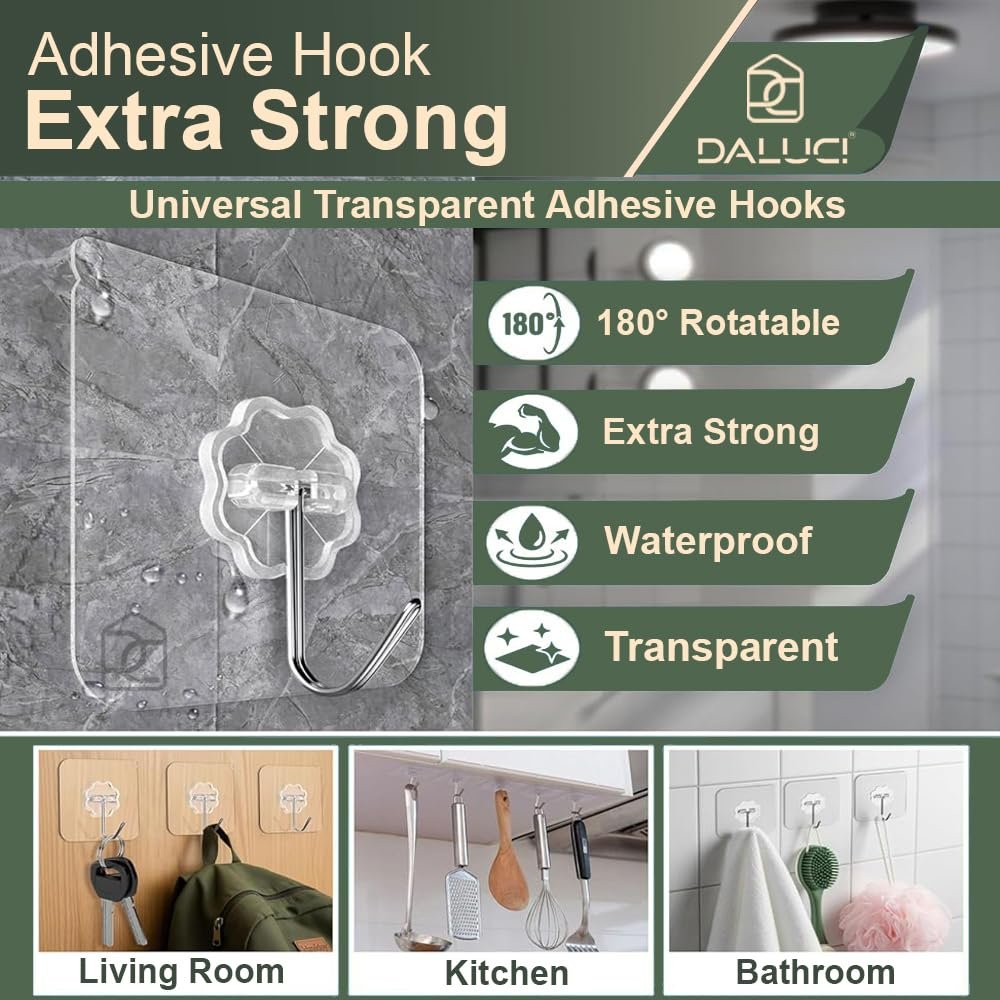DALUCI Self Adhesive Wall Hooks – 20 Pcs Heavy Duty WallBest Amazon Deals