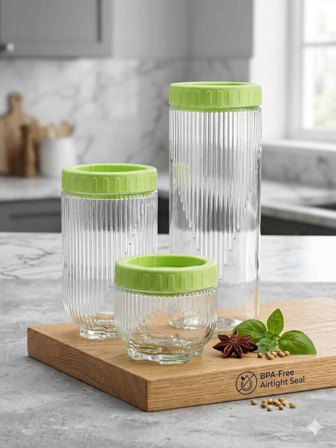 Glass Storage Jar Set of 3 (250ml, 500ml, 800ml) withBest Amazon Deals