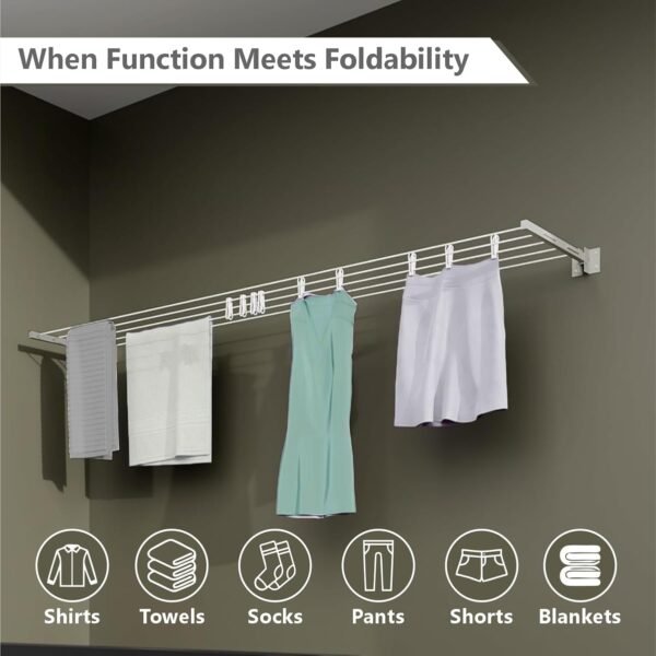 JD FRESH Metal Foldable Wall Mount Cloth Drying StandBest Amazon Deals