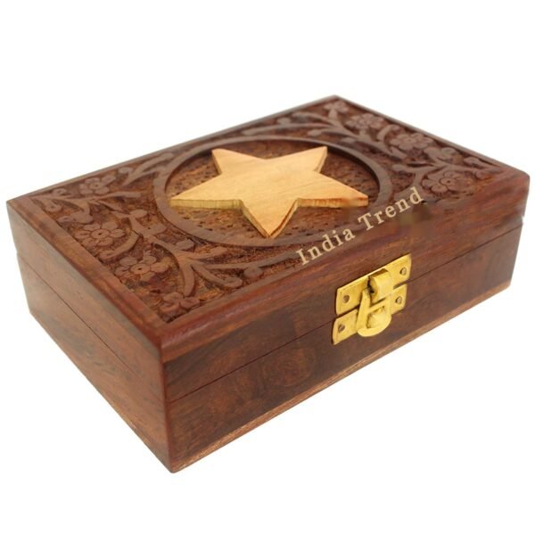 Beautiful Star Carving Wooden Jewelry Box Size 6x4 inches Best Gifts ideas