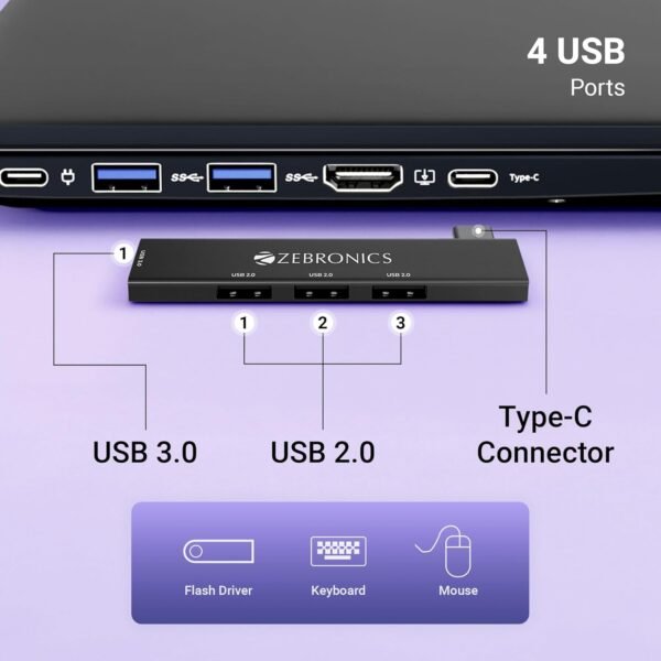 ZEBRONICS TA210U, 4 in 1 Type-C to USB Hub, USB 3.0, 4Best Amazon Deals