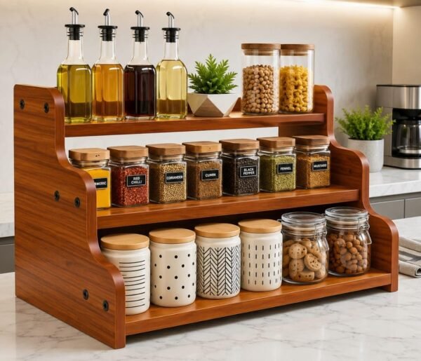 SAFAK 3-Tier Spice Rack, 13.8 Inch Wood Step ShelfBest Amazon Deals