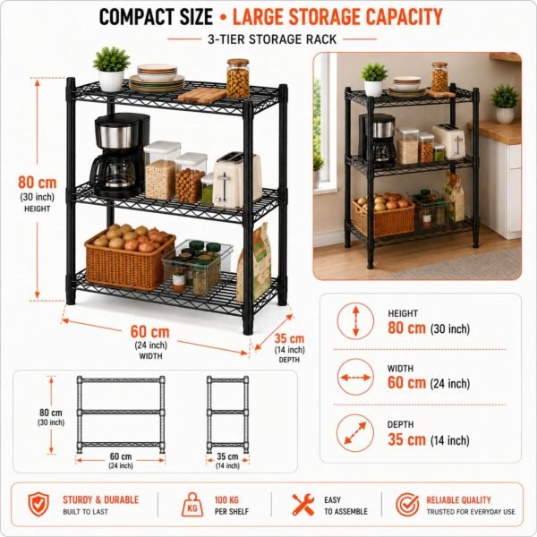 STORACK Compact 3-Tier Heavy Duty Storage Rack | 300kgBest Amazon Deals