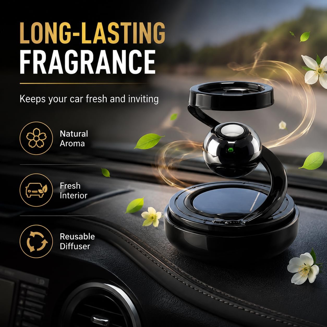 DETACHI Solar Powered Car Air DiffuserRefillable RotatingBest Amazon Deals