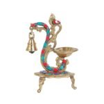 Two Moustaches 100% Pure Brass Diya with Bell , GemstoneBest Amazon Deals