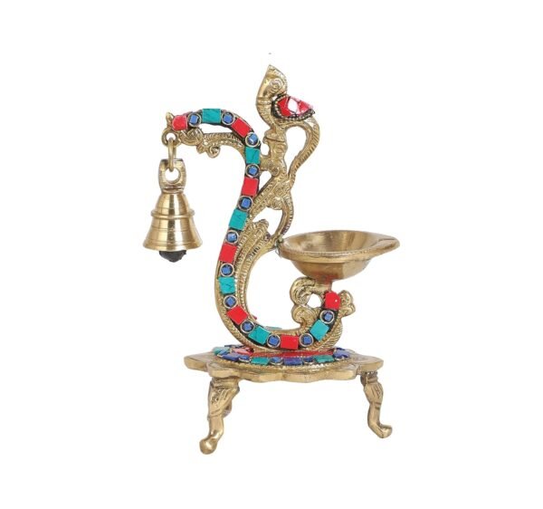 Two Moustaches 100% Pure Brass Diya with Bell , GemstoneBest Amazon Deals