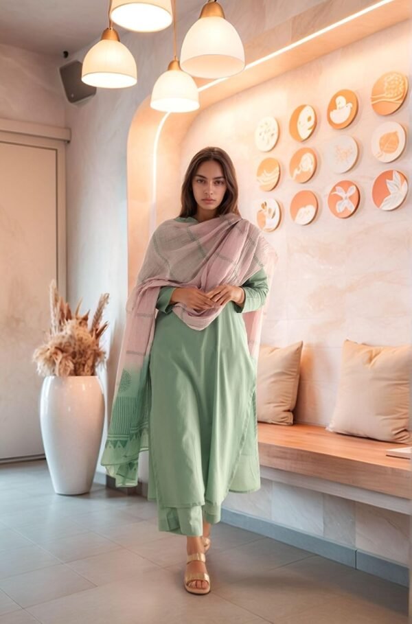 GoSriKi Women’s Rayon Viscose Solid Straight Kurta with Pant & Dupatta