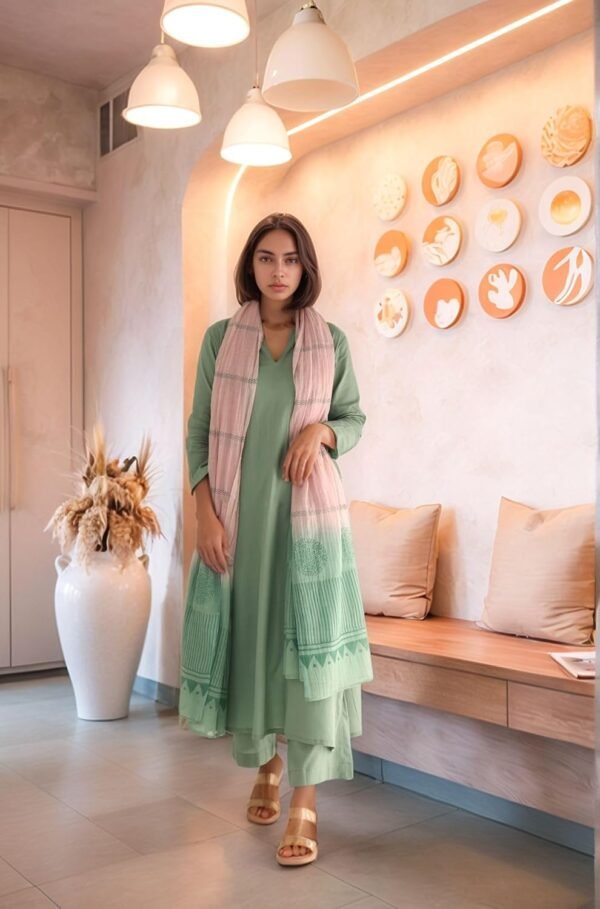 GoSriKi Women’s Rayon Viscose Solid Straight Kurta with Pant & Dupatta