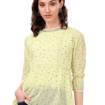 SXV STYLE Women's Floral Print Top, Light Yellow, LaceBest Amazon Deals