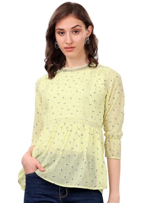 SXV STYLE Women's Floral Print Top, Light Yellow, LaceBest Amazon Deals