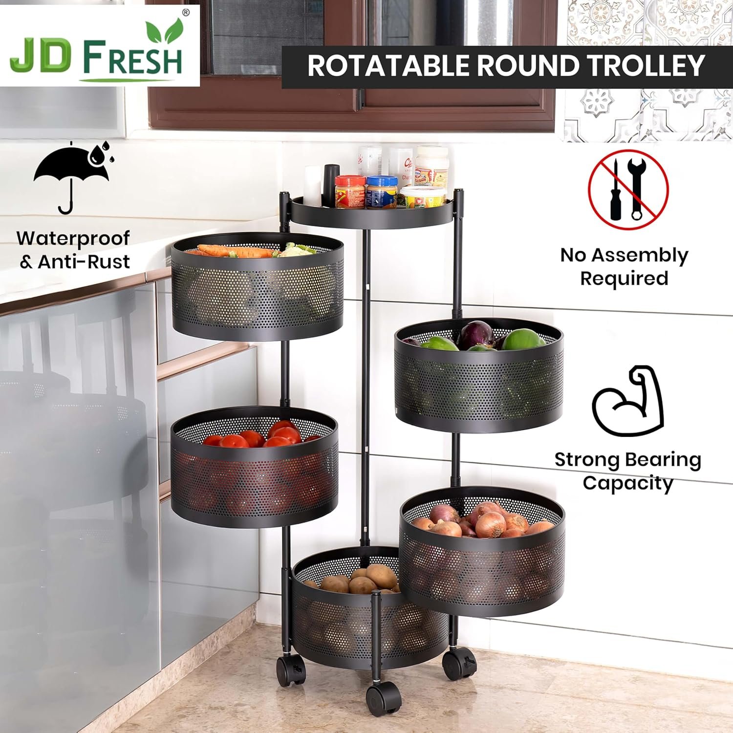 JD FRESH 360 Rotating Kitchen Trolley with Wheels | 5Best Amazon Deals