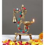 Two Moustaches 100% Pure Brass Diya with Bell , GemstoneBest Amazon Deals