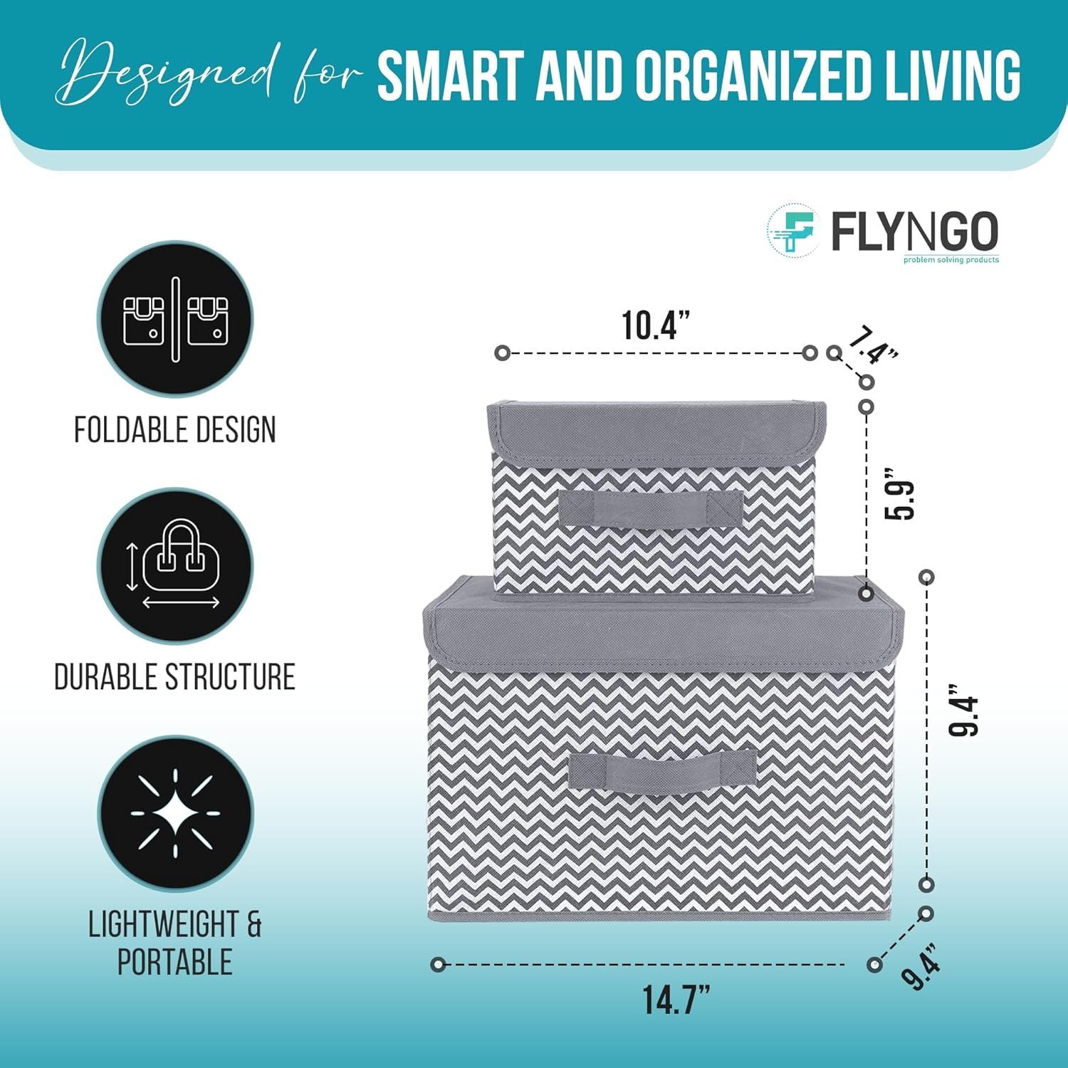 FLYNGO 3 Pcs Foldable Storage Box Organiser with Lid,Best Amazon Deals