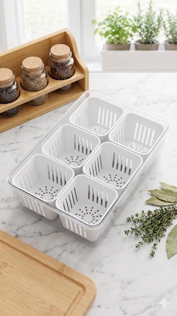 6-Grid Refrigerator Storage Box with Removable DrainBest Amazon Deals