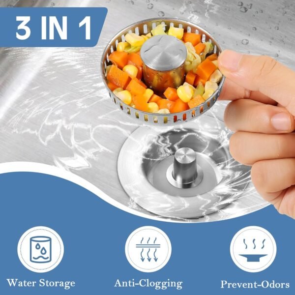 Sink Drain Strainer 3 in 1, 304 Stainless Steel Pop UpBest Amazon Deals